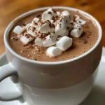 ['Close-up view of a creamy High Protein Hot Chocolate topped with mini marshmallows.', 'A side shot of a steaming mug of High Protein Hot Chocolate with a rich chocolate color.', 'Delicious High Protein Hot Chocolate in a cozy setting, garnished with whipped cream.', 'A close-up of a mug filled with High Protein Hot Chocolate, showcasing its frothy texture.']