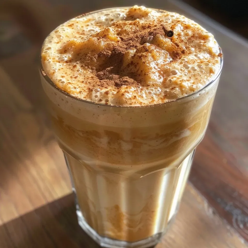 ['Close-up of an iced pumpkin spiced latte in a clear glass, featuring layers of coffee, pumpkin puree, and whipped cream.', 'Iced pumpkin spiced latte in a glass with a sprinkle of cinnamon on top, showcasing a creamy texture and vibrant orange color.', 'Side view of a delicious iced pumpkin spiced latte with ice cubes, a drizzle of syrup, and a beautiful latte art design.', 'Refreshing iced pumpkin spiced latte displayed with cinnamon sticks and ginger slices in the background, ready to be enjoyed.']
