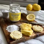 ['A close-up side view of a soft and chewy lemon protein cookie on a white plate.', 'Juicy lemon protein cookies displayed with a yellow background, showcasing their texture.', 'A beautifully arranged stack of lemon protein cookies, highlighting their bright color and icing.', 'Soft lemon protein cookies with a light icing drizzle, capturing their chewy interior.']