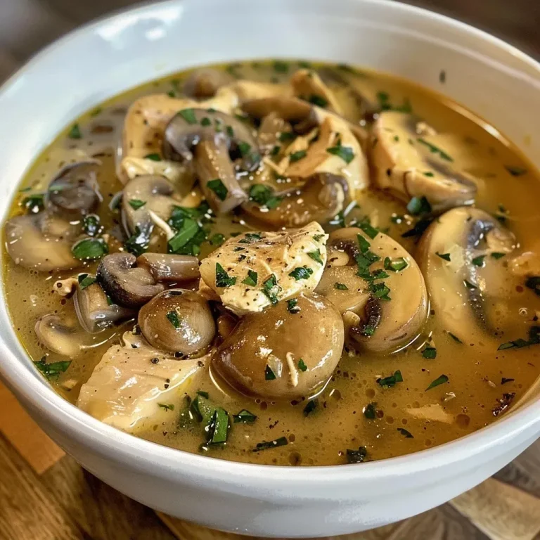 ['Close-up view of a bowl of Low Carb Chicken Mushroom Soup with chunks of chicken and mushrooms.', 'Side view of a creamy Low Carb Chicken Mushroom Soup garnished with fresh parsley and shredded cheese.', 'A steaming bowl of Low Carb Chicken Mushroom Soup showcasing diced chicken and sliced mushrooms.', 'Rich and creamy Low Carb Chicken Mushroom Soup in a bowl, highlighting its chunky ingredients.']