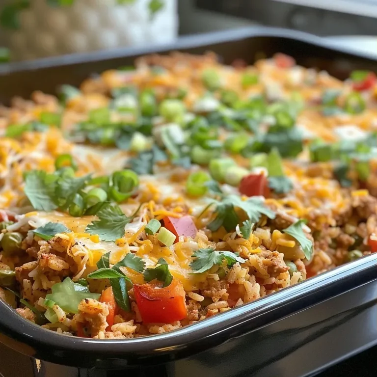 ['Close-up view of a baked dish featuring Tex-Mex turkey and brown rice, topped with melted cheese.', 'Side photo of a colorful Tex-Mex turkey bake with brown rice, garnished with fresh green herbs.', 'Juicy turkey and brown rice casserole, showcasing layers of ingredients and a cheesy top.', 'Delicious casserole dish filled with Tex-Mex flavors, including ground turkey and diced tomatoes.']