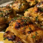 ['Close-up view of grilled chicken coated with a glossy maple Dijon glaze.', 'Side view of juicy grilled chicken breasts with a rich golden-brown marinade.', 'Detailed image showing succulent Maple Dijon Grilled Chicken on a plate.', 'Appetizing close-up of chicken marinated in maple and Dijon mustard, grilled to perfection.']