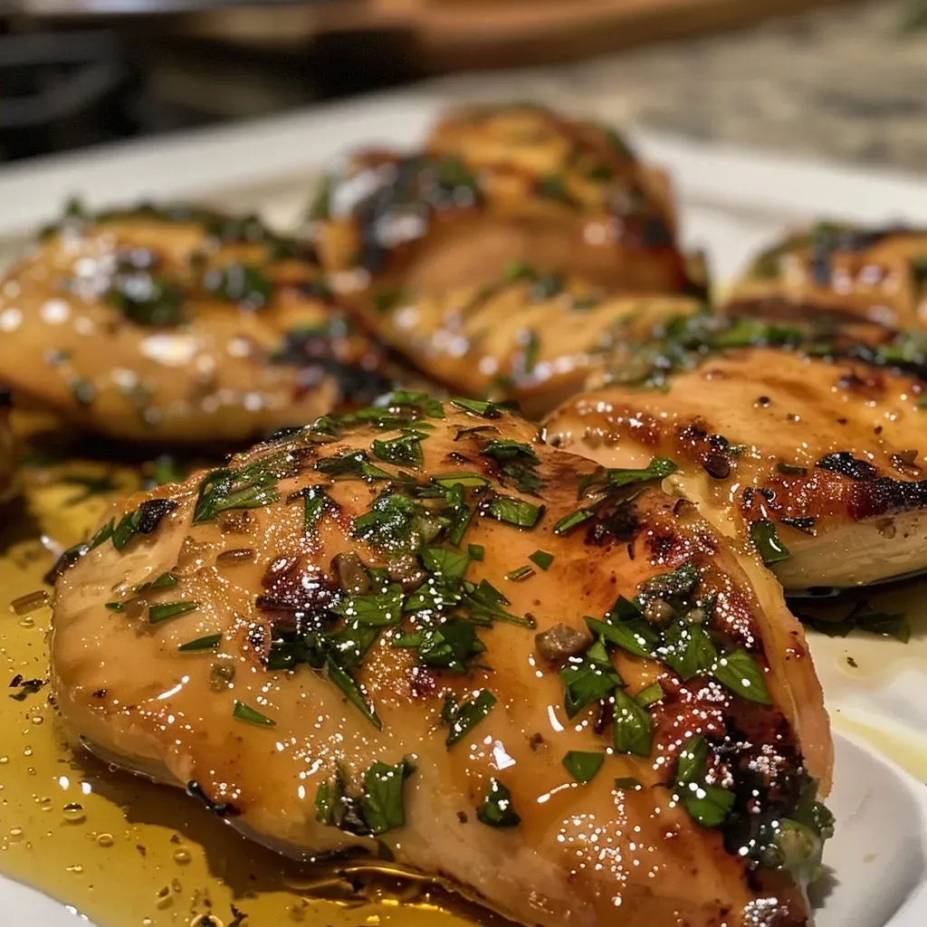 ['Close-up view of grilled chicken coated with a glossy maple Dijon glaze.', 'Side view of juicy grilled chicken breasts with a rich golden-brown marinade.', 'Detailed image showing succulent Maple Dijon Grilled Chicken on a plate.', 'Appetizing close-up of chicken marinated in maple and Dijon mustard, grilled to perfection.']