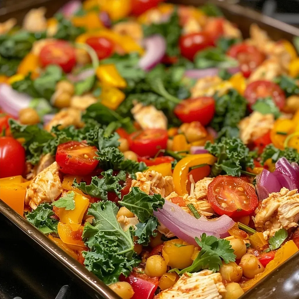 ['A close-up view of a vibrant Mexican Chicken & Veggie Casserole topped with shredded cheese.', 'A colorful layer of bell peppers, tomatoes, and shredded chicken in a casserole dish.', 'Juicy Mexican Chicken & Veggie Casserole served in a white dish, filled with fresh ingredients.', 'A side view of a casserole showcasing layers of cooked vegetables and chicken, garnished with cheese.']