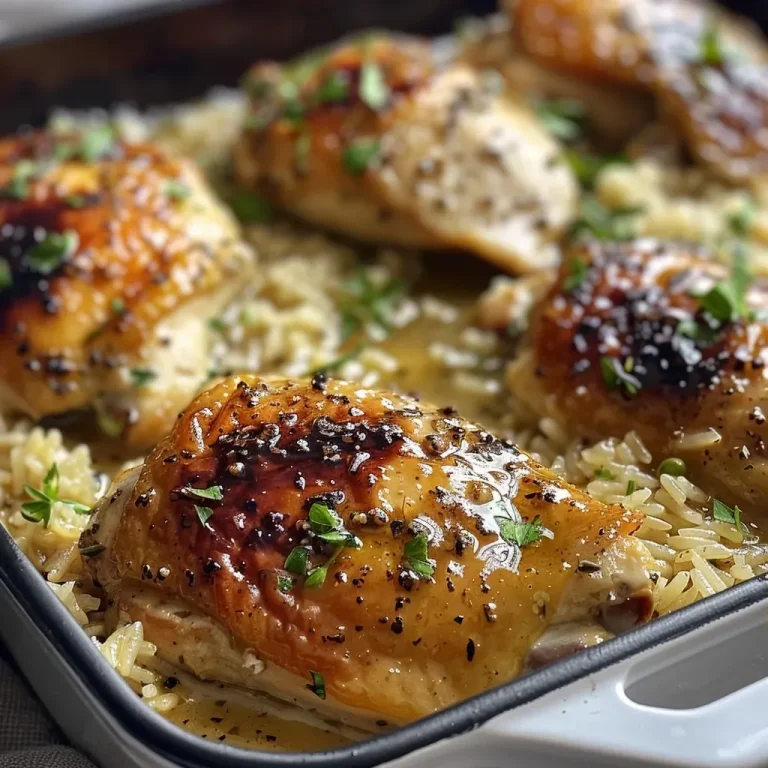 ['Close-up view of a golden-brown One Pan Honey Mustard Chicken and Rice Bake on a plate.', 'Juicy chicken breasts and fluffy rice glazed with honey mustard in a one-pan dish.', 'A delicious serving of honey mustard chicken and rice, showcasing the vibrant colors and textures.', 'Side view of a One Pan Honey Mustard Chicken and Rice Bake, highlighting the moist chicken and flavorful rice.']