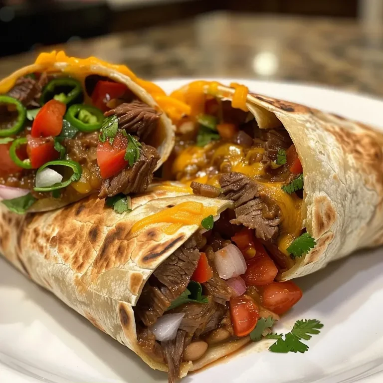 ['Close-up photo of juicy Oven Baked Steak Burritos stacked on a plate.', 'Side view of Oven Baked Steak Burritos with melted cheese and fresh toppings.', 'Deliciously prepared Oven Baked Steak Burritos featuring vibrant ingredients.', 'Tantalizing image of Oven Baked Steak Burritos with gooey cheese and colorful fillings.']