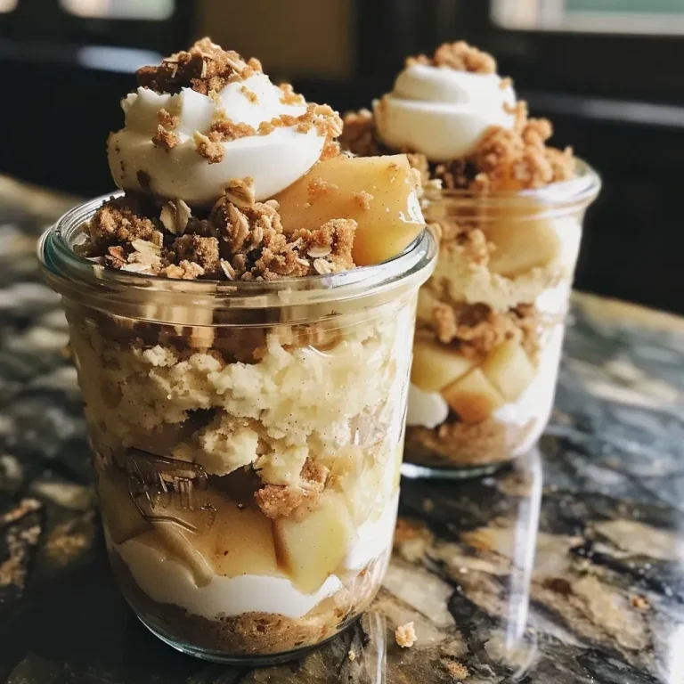 ['Close-up of Protein Apple Crisp Cake Jars showcasing layers of apple and cake.', 'Side view of a delicious Protein Apple Crisp Cake Jar with visible apple slices on top.', 'Detailed shot of a jar filled with Protein Apple Crisp Cake, highlighting its texture and ingredients.', 'Zoomed-in image of a Protein Apple Crisp Cake Jar, displaying a mix of cake and crisp layers.']