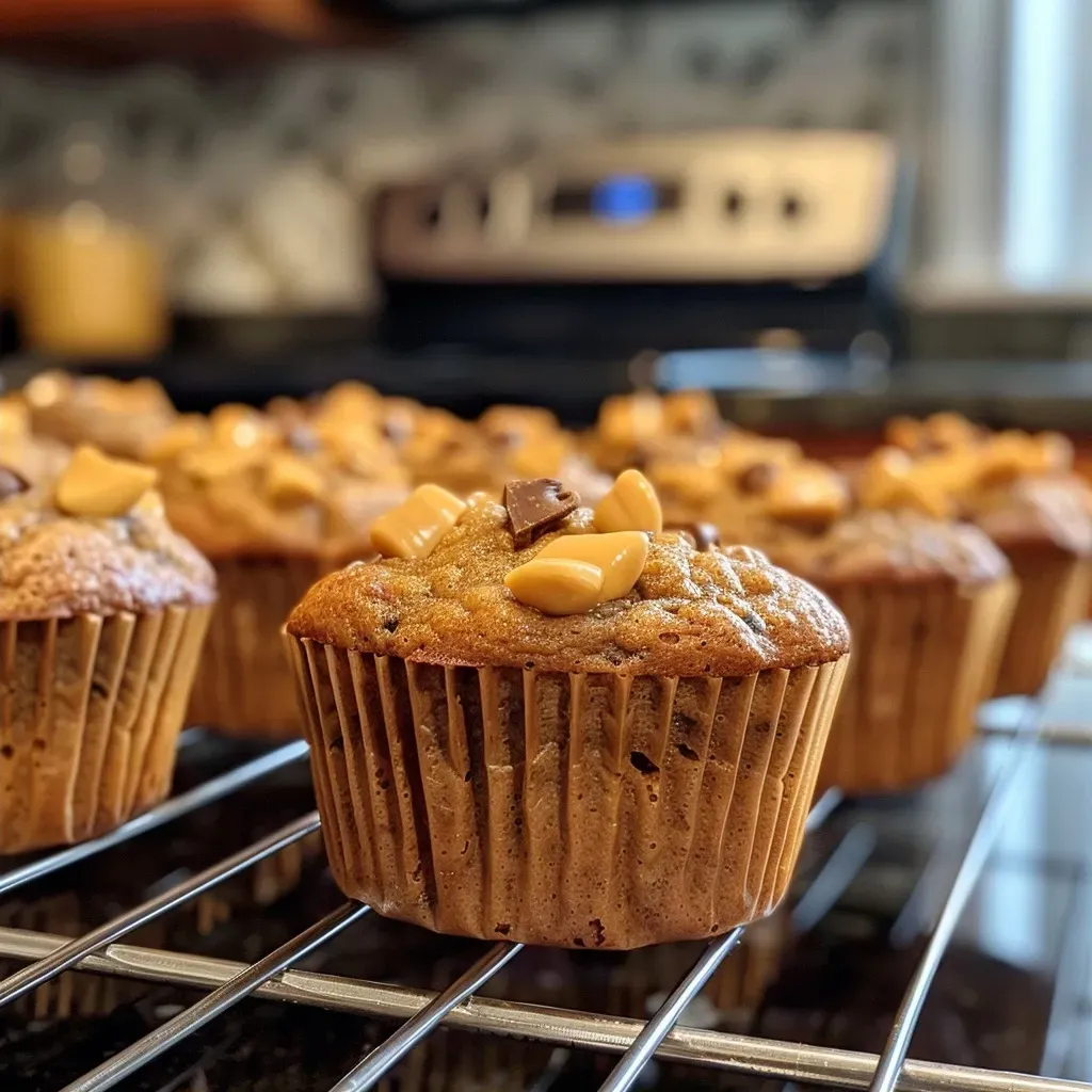 ['Close-up of golden brown protein banana muffins with a soft texture.', 'Side view of delicious protein banana muffins topped with chocolate chips.', 'Juicy protein banana muffins showcasing a moist interior and rich color.', 'Mouthwatering protein banana muffins arranged on a plate, highlighting their fluffy appearance.']