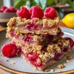 ['Close-up view of raspberry crumble bars with a golden crumb topping.', 'Side view of delicious raspberry crumble bars showcasing juicy fruit filling.', 'Freshly baked raspberry crumble bars with visible oats and raspberry layers.', 'A slice of raspberry crumble bar highlighting the textured crust and berry interior.']