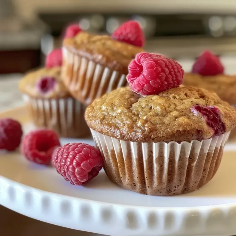 ['Close-up view of freshly baked raspberry muffins with a golden-brown top.', 'Side view of raspberry muffins showcasing their fluffy texture and plump berries.', 'Juicy raspberry muffins with a shiny sugar topping, arranged on a white plate.', 'Delicious raspberry muffins with vibrant red raspberries peeking through the batter.']