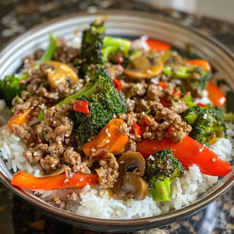 ['Close-up view of a spicy ground beef stir-fry bowl with colorful vegetables and rice.', 'A vibrant stir-fry bowl featuring juicy ground beef, garlic veggies, and a serving of steamed rice.', 'Detailed shot of a mixed stir-fry bowl with ground beef, broccoli, bell peppers, and zucchini.', 'Appetizing side view of spicy ground beef stir-fry alongside a bed of white rice and fresh vegetables.']