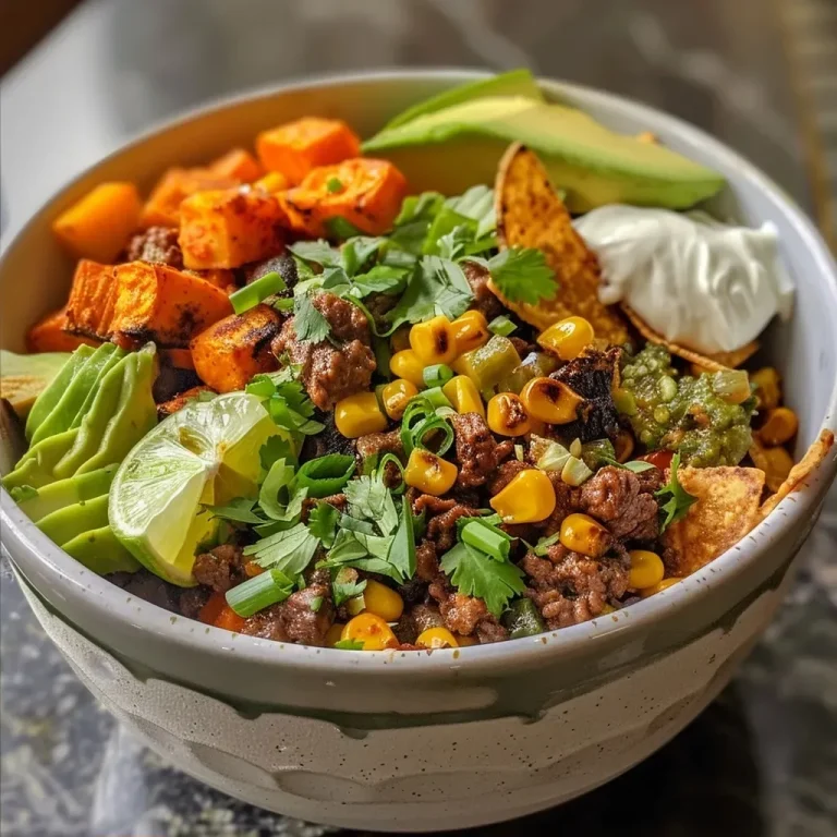 ['A close-up of a Street Corn Beef Bowl featuring colorful ingredients.', 'Side view of a tantalizing Street Corn Beef Bowl with fresh toppings.', 'Juicy beef and roasted corn in a vibrant Street Corn Beef Bowl.', 'A delicious Street Corn Beef Bowl showcasing layers of flavors and textures.']