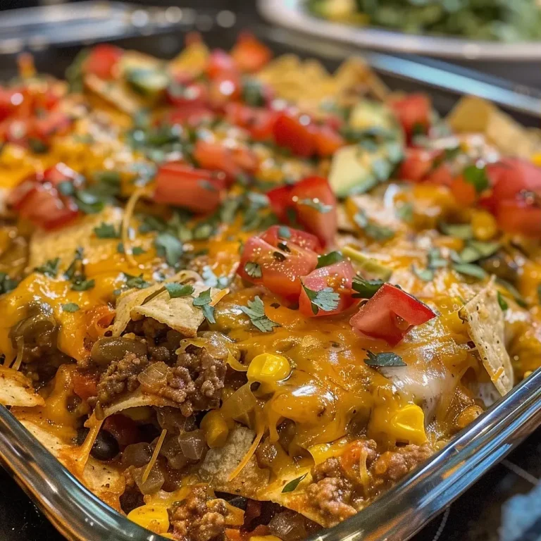 ['Close-up view of a delicious Taco Bake Casserole topped with avocado, diced tomatoes, and cilantro.', 'Side view of a juicy Taco Bake Casserole with layers of cheese, tortillas, and colorful toppings.', 'Appetizing Taco Bake Casserole showing ground meat, cheese, and vibrant toppings in a baking dish.', 'Detailed photo of a hearty Taco Bake Casserole with a golden cheesy crust and fresh toppings.']