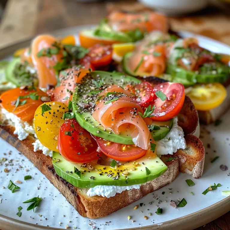 ['Close-up of Cottage Cheese Toast topped with heirloom tomatoes and avocado.', 'Side view of a colorful Cottage Cheese Toast with mixed toppings including basil and smoked salmon.', 'Detailed shot of Cottage Cheese Toast garnished with cherry tomatoes and dill on sourdough bread.', 'Rustic Cottage Cheese Toast loaded with fresh vegetables and herbs, showcasing layers of flavor.']