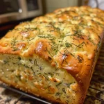 ['Close-up view of soft cottage cheese dill bread with a golden crust.', 'Side view of fluffy cottage cheese dill bread, showcasing its moist texture.', 'Juicy cottage cheese dill bread, highlighting the fresh dill and soft interior.', 'Detailed image of cottage cheese dill bread, emphasizing its inviting appearance.']