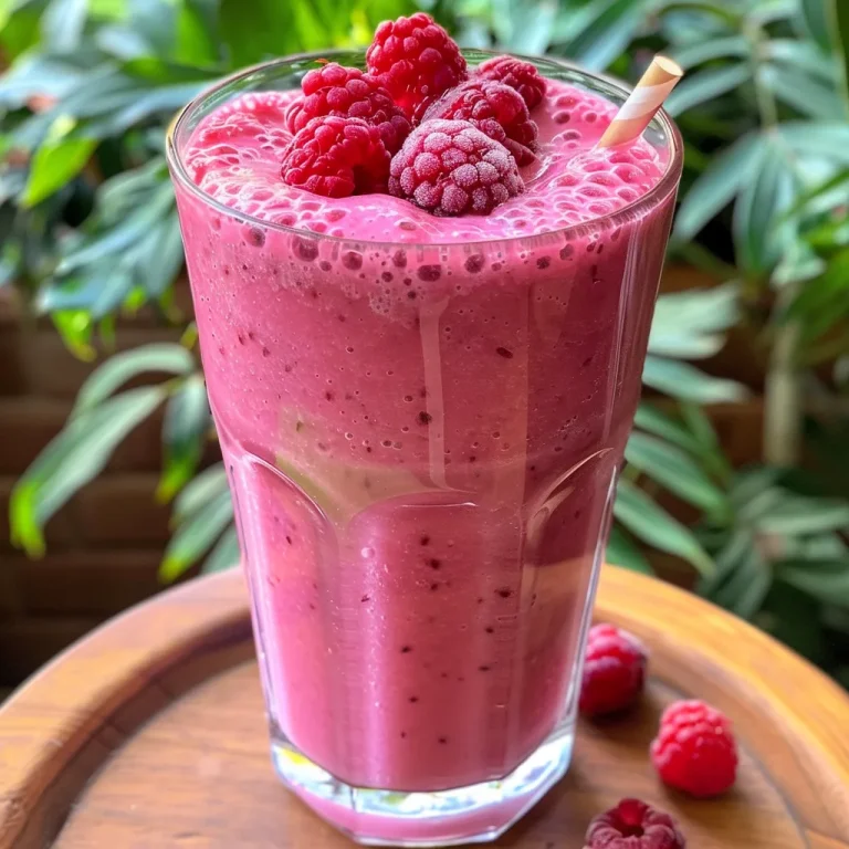 ['Close-up side view of a vibrant raspberry coconut smoothie in a glass.', 'A glass filled with a thick, red raspberry coconut smoothie showcasing its creamy texture.', 'Raspberry coconut smoothie with fresh raspberries and coconut milk, displayed elegantly.', 'A refreshing raspberry coconut smoothie seen from the side, rich in color and ingredients.']