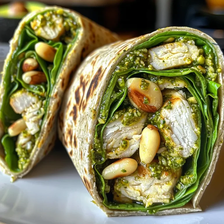 ['A close-up side view of a high-protein chicken wrap with vibrant greens and avocado.', 'Juicy chicken wrap filled with spinach, pesto, and diced avocado, photographed from the side.', 'A detailed view of a high-protein chicken wrap showcasing its colorful ingredients.', 'Side perspective of a wholesome chicken wrap loaded with greens and flavorful pesto.']