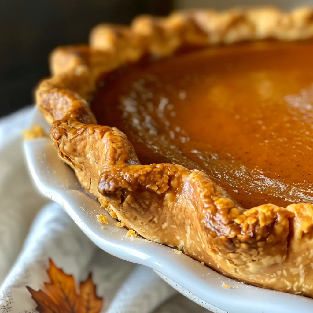 ['Side view of a classic pumpkin pie with decorative leaf crust.', 'Close-up of a pumpkin pie showcasing its leaf-shaped crust.', 'Detailed side view of a pumpkin pie highlighting the intricate leaf design.', 'A slice of pumpkin pie with a beautifully crafted leaf crust.']
