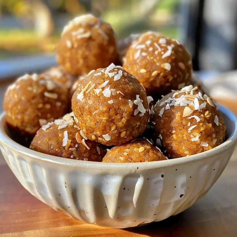 ['Close-up view of Pumpkin Protein Balls coated in shredded coconut.', 'Side angle of juicy Pumpkin Protein Balls on a wooden surface.', 'Detailed shot of several Pumpkin Protein Balls arranged attractively.', 'Textured surface of Pumpkin Protein Balls with a warm, autumn color scheme.']