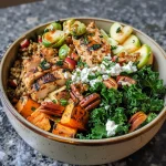 ['Close-up view of a Sweetgreen Harvest Bowl filled with vibrant ingredients.', 'Side view of a colorful Sweetgreen Harvest Bowl showcasing fresh vegetables and grains.', 'Detailed shot of a Sweetgreen Harvest Bowl with chicken, sweet potatoes, and kale.', 'Close-up image of a Sweetgreen Harvest Bowl featuring nuts and feta cheese on top.']