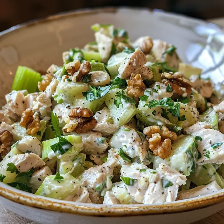 ['Close-up view of a colorful High Protein Waldorf Chicken Salad in a bowl.', 'Juicy and vibrant Waldorf Chicken Salad with chicken, apples, and walnuts.', 'Side view of a bowl filled with High Protein Waldorf Chicken Salad, showcasing ingredients.', 'Detailed shot of a nutritious Waldorf Chicken Salad, highlighting its fresh, crunchy components.']