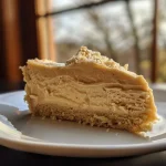 ['Close-up side view of a moist vanilla protein cake topped with oat streusel.', 'Side view of a decadent vanilla protein cake with a golden oat streusel on top.', 'Juicy vanilla protein cake displayed in a close-up, showcasing the oat topping.', 'Detailed side view of a vanilla protein cake with a crunchy oat streusel layer.']