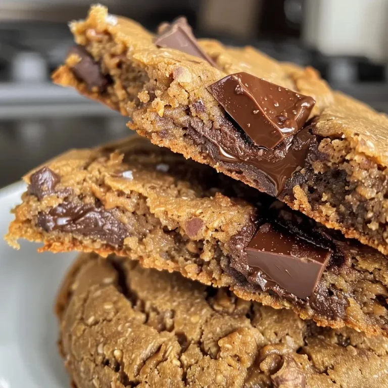 ['Close-up side view of freshly baked vegan protein chocolate chip cookies stacked on a white plate.', 'A tantalizing image of vegan protein chocolate chip cookies, showcasing their gooey chocolate chunks.', 'Side view of delicious vegan chocolate chip cookies, highlighting their golden-brown edges and soft texture.', 'Juicy vegan protein chocolate chip cookies arranged elegantly, featuring melted chocolate and a soft appearance.']