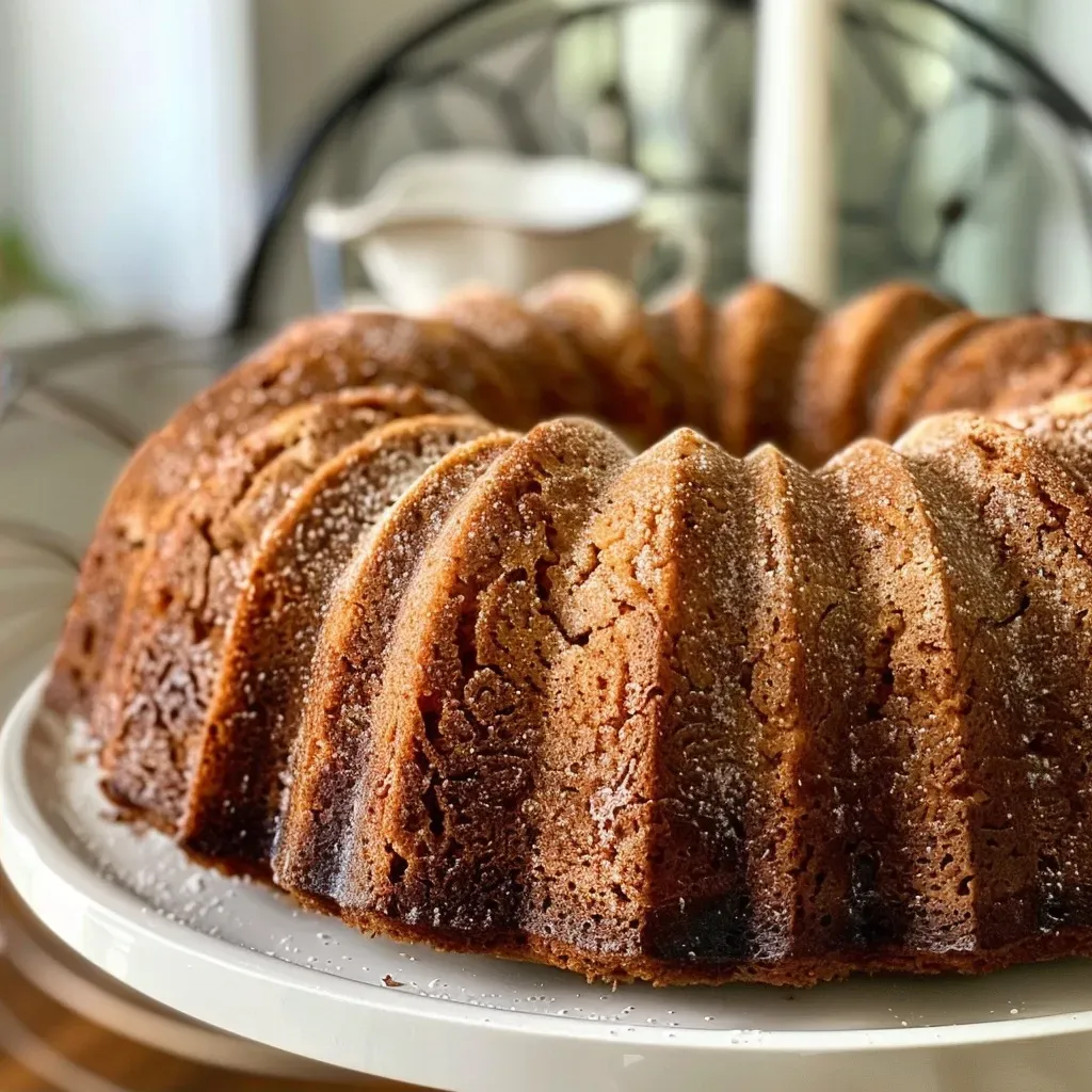 ['Side view of a moist Apple Cider Bundt Cake topped with a cinnamon mixture.', 'Close-up of a gluten-free Apple Cider Bundt Cake on a plate, showcasing its texture.', 'Gluten-free Apple Cider Bundt Cake with a golden-brown crust and icing on top.', 'Slice of Apple Cider Bundt Cake revealing a soft, moist interior and cinnamon topping.']