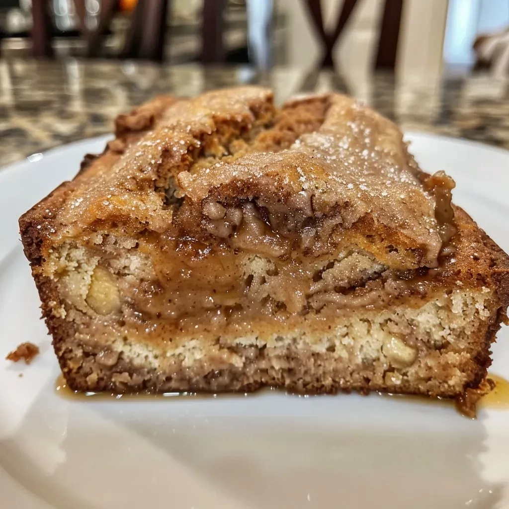 ['Close-up of a slice of Apple Cider Cinnamon Bread, showcasing its moist texture and cinnamon sugar topping.', 'Side view of freshly baked Apple Cider Cinnamon Bread with a golden-brown crust and warm spices.', 'A beautifully baked loaf of Apple Cider Cinnamon Bread, highlighting the ingredients and inviting aroma.', 'Slices of homemade Apple Cider Cinnamon Bread served on a wooden board, with a sprinkle of cinnamon sugar.']
