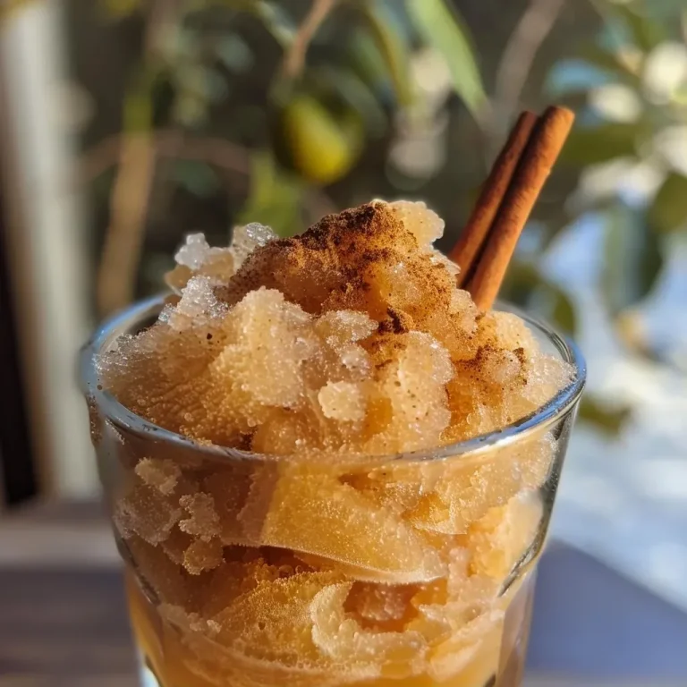 ['Close-up of a refreshing apple cider slushie with ice and cinnamon.', 'Side view of a frosty apple cider slushie in a glass with a cinnamon stick.', 'Delicious apple cider slushie showcasing a blend of spices on top of ice.', 'Ice-filled slushie glass filled with apple cider, garnished with a cinnamon stick.']
