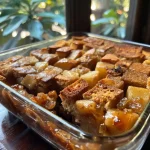 ['Close-up view of a slice of Apple Cinnamon Bread Pudding, showcasing its golden crust and juicy apple pieces.', 'Side view of a delicious Apple Cinnamon Bread Pudding with visible cinnamon dusting and diced apples.', 'Close-up of a rich and moist Apple Cinnamon Bread Pudding, highlighting its texture and ingredients like walnuts and raisins.', 'Detailed view of a warm Apple Cinnamon Bread Pudding slice, emphasizing the layers of bread and fruits.']