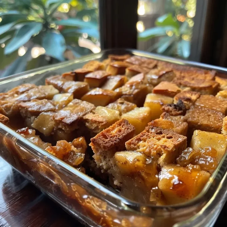 ['Close-up view of a slice of Apple Cinnamon Bread Pudding, showcasing its golden crust and juicy apple pieces.', 'Side view of a delicious Apple Cinnamon Bread Pudding with visible cinnamon dusting and diced apples.', 'Close-up of a rich and moist Apple Cinnamon Bread Pudding, highlighting its texture and ingredients like walnuts and raisins.', 'Detailed view of a warm Apple Cinnamon Bread Pudding slice, emphasizing the layers of bread and fruits.']