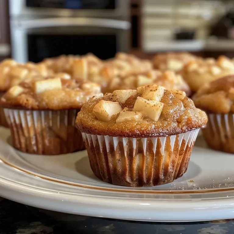 ['Close-up of golden-brown apple cinnamon Greek yogurt muffins, showing a crumbly texture and diced apple pieces.', 'Side view of freshly baked apple cinnamon muffins with a glossy finish, highlighting their moist interior.', 'Detailed shot of muffin tops sprinkled with cinnamon sugar, featuring bits of diced apples peeking through.', 'Mouthwatering apple cinnamon muffins arranged on a plate, with a soft and fluffy appearance.']