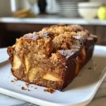 ['Close-up view of a moist apple cinnamon loaf cake with a golden-brown crust.', 'Side angle of a freshly baked apple cinnamon loaf cake, featuring apple chunks and a cinnamon glaze.', 'A delicious slice of apple cinnamon loaf cake displayed on a plate, showcasing its soft texture.', 'Detailed shot of an apple cinnamon loaf cake, highlighting its crumb and apple pieces.']