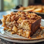 ['Close-up view of a slice of apple coffee cake showing layers and toppings.', 'Side view of a moist apple coffee cake featuring apple chunks and a cinnamon topping.', 'Detailed image of apple coffee cake slice highlighting its texture and ingredients.', 'Slice of apple coffee cake with visible apples and walnuts, beautifully arranged.']