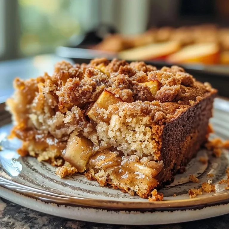 ['Close-up view of a slice of apple coffee cake showing layers and toppings.', 'Side view of a moist apple coffee cake featuring apple chunks and a cinnamon topping.', 'Detailed image of apple coffee cake slice highlighting its texture and ingredients.', 'Slice of apple coffee cake with visible apples and walnuts, beautifully arranged.']