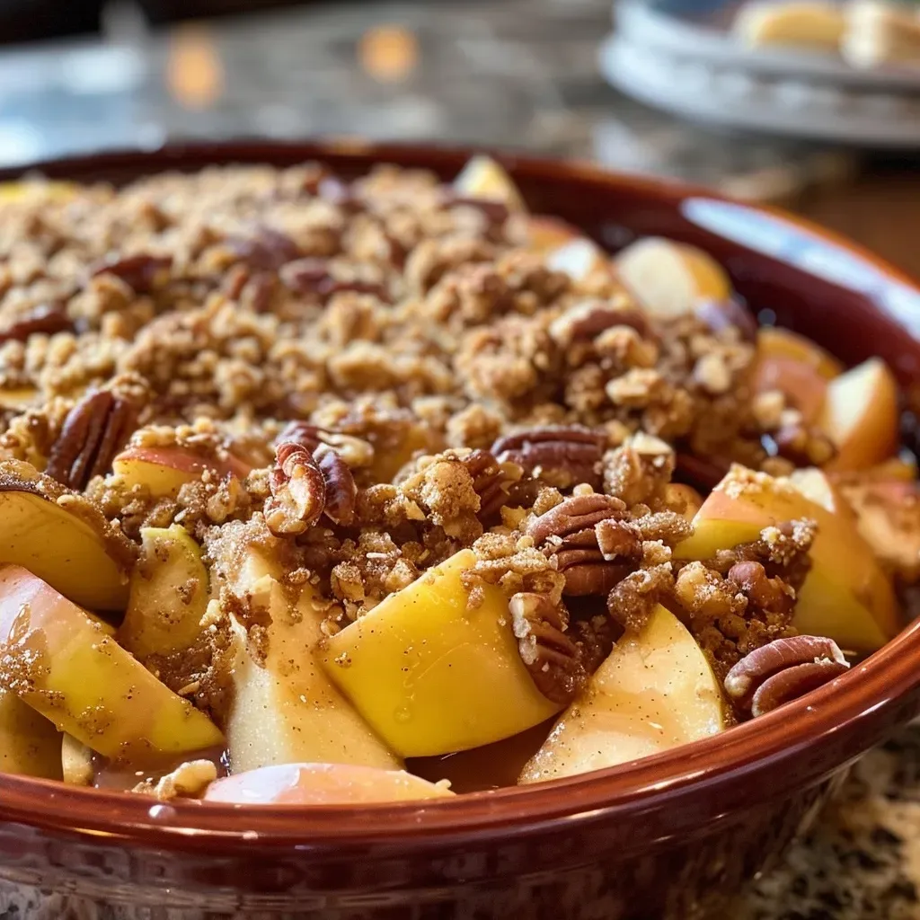 ['Close-up of a warm apple crisp served in a dish, topped with vanilla ice cream and caramel sauce.', 'Side view of golden brown apple crisp with sliced apples visible, accompanied by melted butter and a sprinkle of cinnamon.', 'Juicy apple crisp served in a bowl, featuring a crunchy oat topping and drizzled caramel sauce.', 'Freshly baked apple crisp dessert with a scoop of vanilla ice cream, showing layers of apples and oats.']