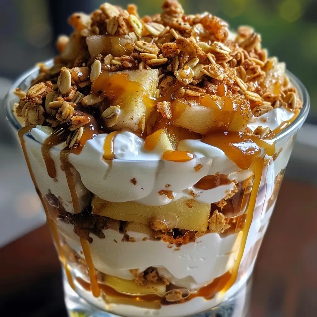 ['Close-up view of a golden-brown apple crisp topped with a scoop of vanilla ice cream.', 'Side view of a warm apple crisp dessert with caramel drizzle and a sprinkle of cinnamon.', 'Juicy apple crisp served in a dish, showcasing the oat topping and sliced apples.', 'Freshly baked apple crisp served with melted butter and vanilla ice cream on top.']