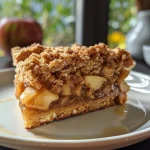 ['Close-up side view of a slice of Apple Crumb Cake topped with a cinnamon drizzle.', 'Delicious Apple Crumb Cake with a vibrant cinnamon apple drizzle and crumbly topping.', 'Juicy slice of Apple Crumb Cake showcasing a glossy apple drizzle and oat topping.', 'Side view of moist Apple Crumb Cake, featuring diced apples and a rich cinnamon glaze.']