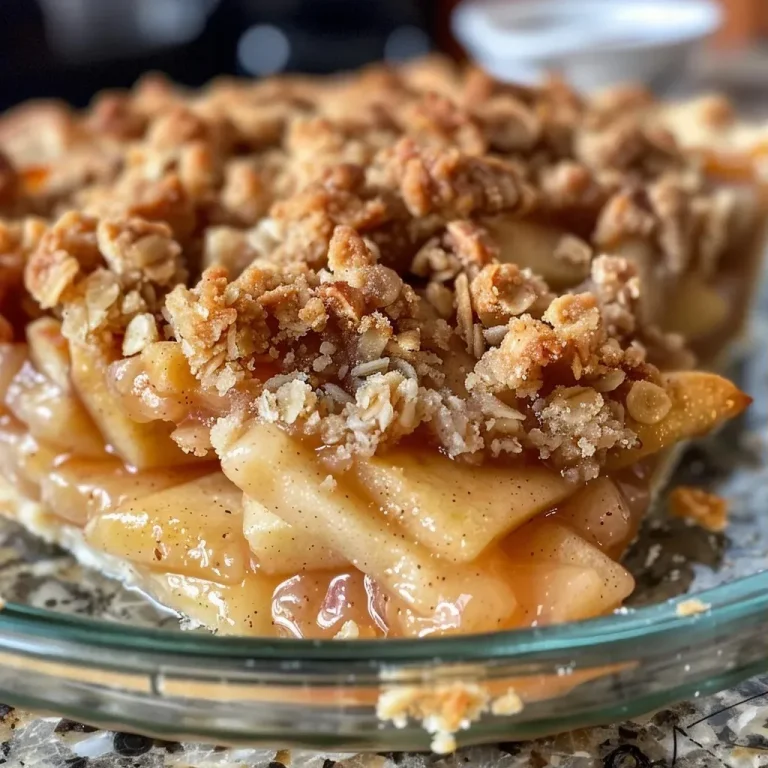 ['Close-up side view of a freshly baked apple crumble pie with a golden crust.', 'Juicy apple crumble pie displayed in a detailed side view, showcasing its crumbly topping.', 'A delectable apple crumble pie featuring a flaky crust and warm apple filling, captured from the side.', 'Side view of a homemade apple crumble pie, highlighting the apple filling and crumble topping.']