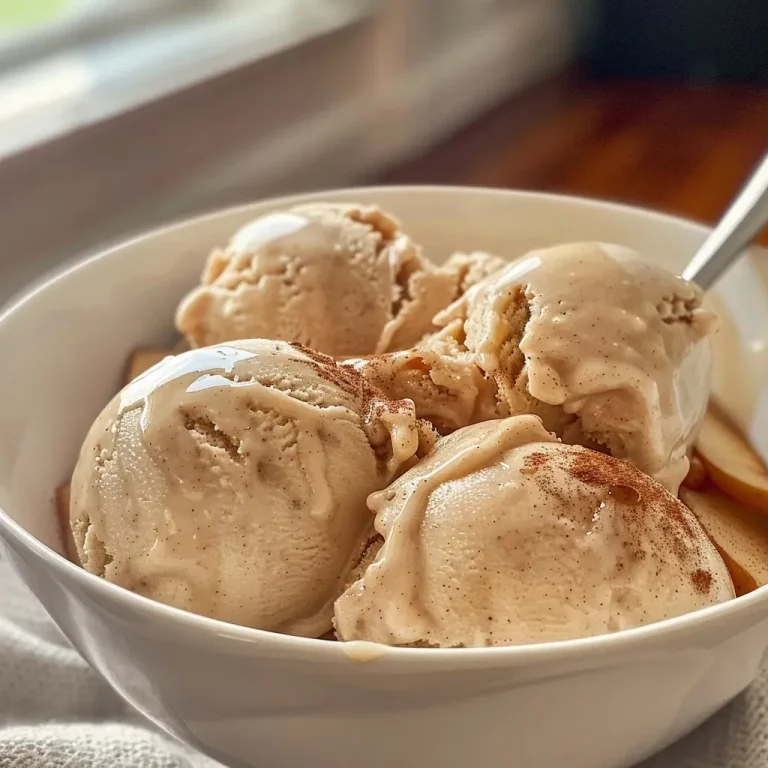 ['Close-up view of a creamy apple ice cream scoop with chunks of apple visible.', 'Side angle of apple ice cream in a bowl, showing its smooth texture and apple pieces.', 'Rich and creamy apple ice cream with a sprinkle of cinnamon on top.', 'Luscious apple ice cream with a vibrant color, highlighting its fresh ingredients.']