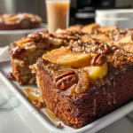 ['Close-up view of a moist apple spice cake with visible apple chunks and spices.', 'Side shot of a beautifully frosted apple spice cake with pecans on top.', 'Juicy apple spice cake displayed against a neutral background, showcasing its texture.', 'Rich, layered apple spice cake with a creamy glaze and scattered chopped pecans.']