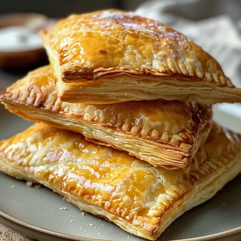['Close-up of a golden brown apple turnover with cinnamon glaze on a plate.', 'A side view of a flaky apple turnover drizzled with cinnamon glaze, showcasing its filling.', 'Detailed shot of an apple turnover, highlighting its crispy pastry and sweet glaze.', 'Close-up view of a freshly baked apple turnover, glistening with cinnamon icing.']