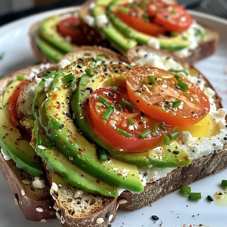 ['A close-up of two slices of sourdough bread topped with avocado and cottage cheese, garnished with cherry tomatoes and chives.', 'Side view of a delicious avocado cottage cheese toast with seasoning, cherry tomatoes, and green onions on crusty bread.', 'A vibrant plate featuring avocado and cottage cheese spread on toasted sourdough, decorated with fresh vegetables and herbs.', 'A close view of a toast showcasing creamy cottage cheese and avocado, sprinkled with seasoning and topped with sliced tomatoes.']