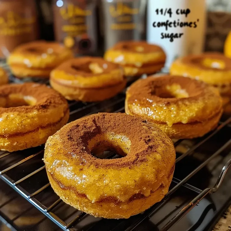 ['Close-up of baked pumpkin donuts with a glossy maple glaze, showcasing their texture.', 'Side view of juicy baked pumpkin donuts drizzled with maple glaze, highlighting their round shape.', 'Delicious baked pumpkin donuts topped with a shiny maple glaze, emphasizing their orange color.', 'A tempting view of pumpkin donuts with a sweet maple glaze, focusing on their moist appearance.']