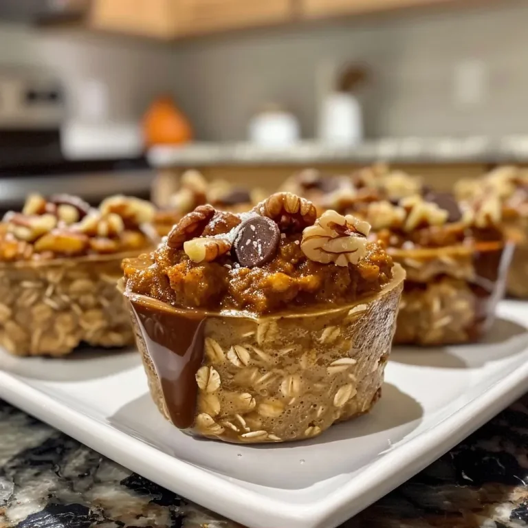 ['Close-up view of baked pumpkin oatmeal cups with golden-brown tops.', 'Side view of pumpkin oatmeal muffins showcasing a moist and fluffy texture.', 'A delicious baked pumpkin oatmeal cup with visible pumpkin puree and spices.', 'Warm pumpkin oatmeal muffins presented on a simple plate, highlighting their rich color.']