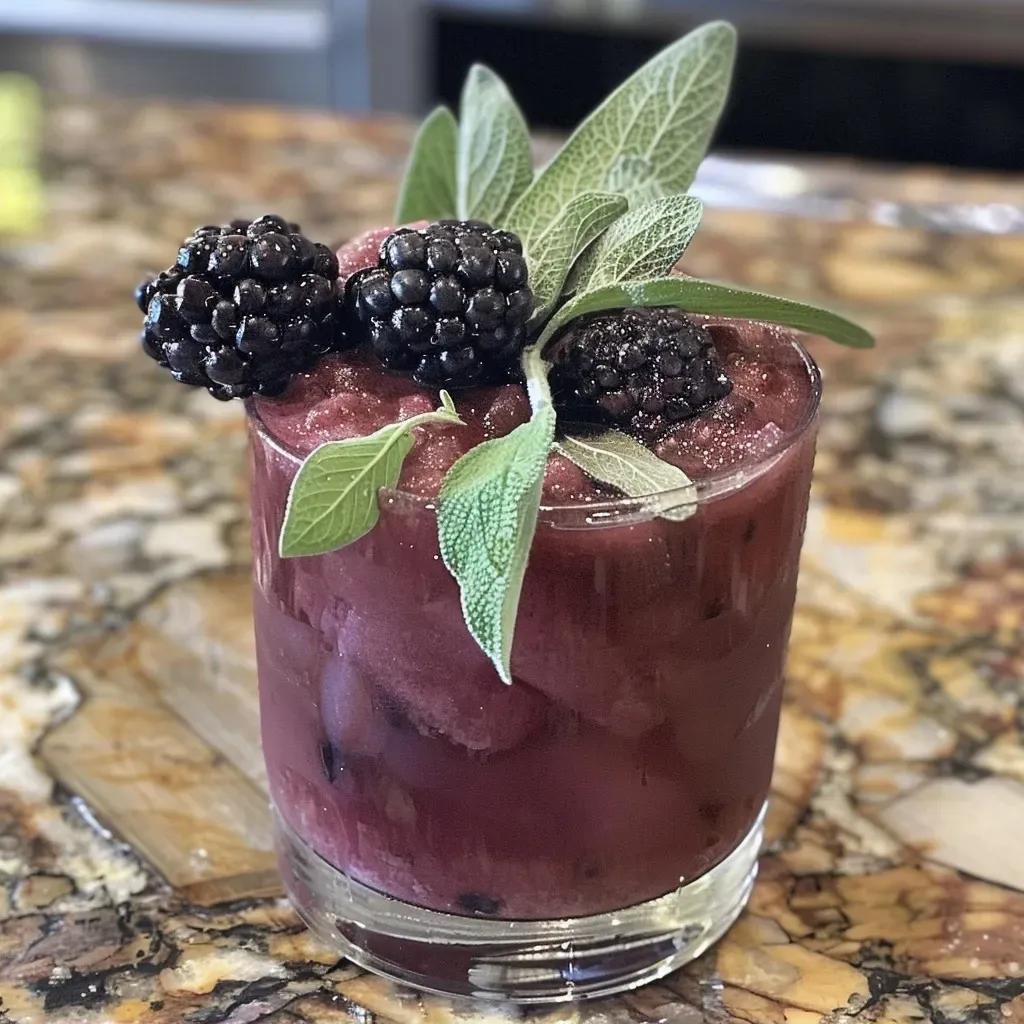['Close-up view of a Blackberry Sage Smash cocktail, highlighting fresh blackberries and sage leaves.', 'Side perspective of a Blackberry Sage Smash drink with vibrant blackberries and green sage.', 'Detailed close-up of a Blackberry Sage Smash, displaying juicy blackberries and sage garnish.', 'Inviting image of a Blackberry Sage Smash from the side, showcasing the berries and herbs.']