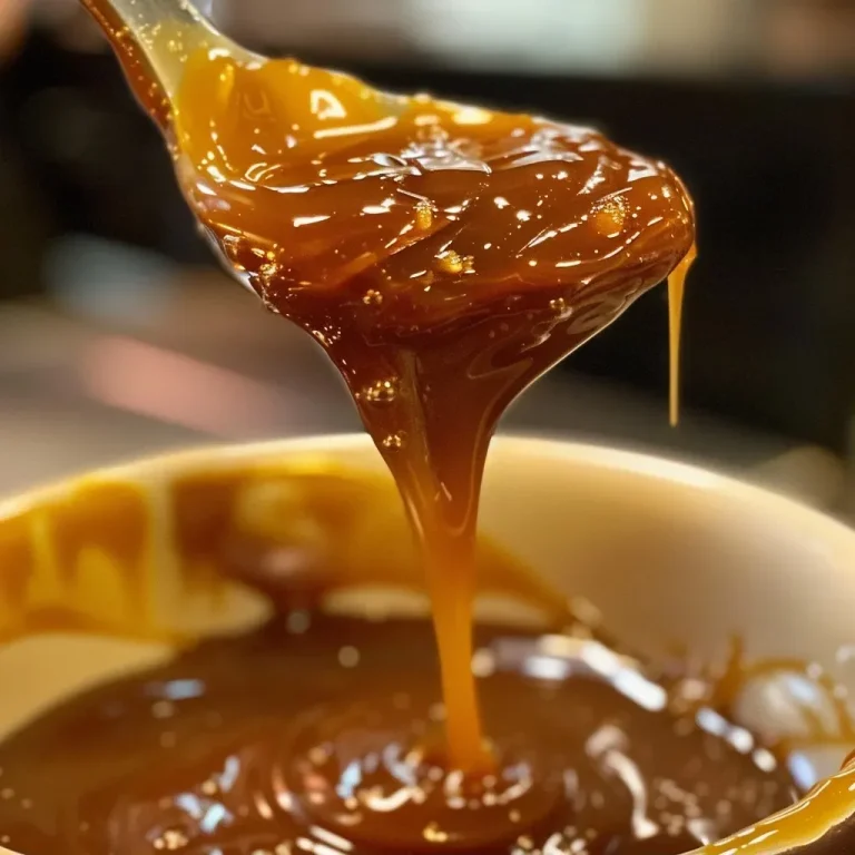 ['Close-up of a jar filled with rich, glossy bourbon caramel sauce.', 'Side view of creamy bourbon caramel sauce drizzled over a dessert.', 'Thick bourbon caramel sauce in a glass container, glistening under light.', 'Small bowl of homemade bourbon caramel sauce with a spoon beside it.']