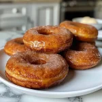 ['Close-up of golden-brown donuts coated in cinnamon sugar, with a soft and fluffy texture.', 'Side view of freshly made brown butter apple cider donuts, glistening with cinnamon sugar.', 'A tempting display of apple cider donuts, showcasing their rich color and dusting of cinnamon sugar.', 'Deliciously browned donuts featuring a warm cinnamon sugar coating and a moist interior.']