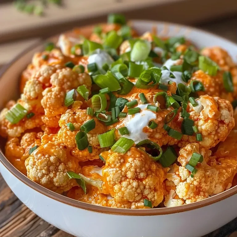 ['Close-up view of creamy Buffalo Cauliflower Dip in a bowl, with vibrant orange hot sauce on top.', 'Side angle of a serving of Buffalo Cauliflower Dip, showcasing its cheesy texture and garnished with chives.', 'Detailed shot of Buffalo Cauliflower Dip, highlighting the cauliflower florets and melted cheese blend.', 'Appetizing view of Buffalo Cauliflower Dip, featuring a smooth surface with green onion sprinkles.']